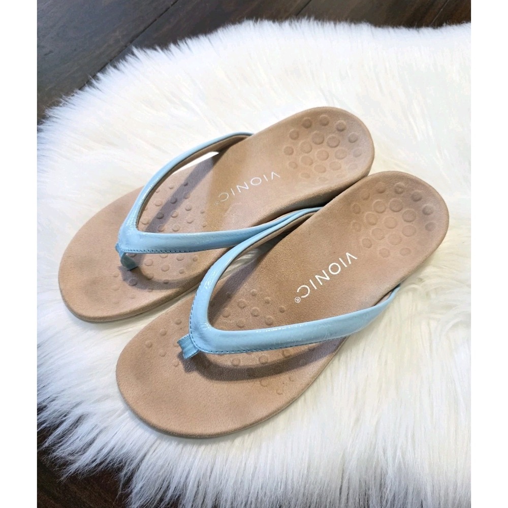 Vionic Dillon Shine Toe Post Sandal Comfort Orthotic Flip Flops Blue Size 6.5